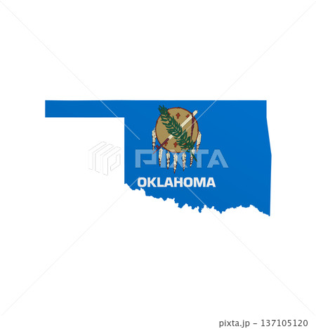 Oklahoma flag map poster. US state pride wall decor artwork. Patriotic printable digital art. Detailed vector illustration 137105120