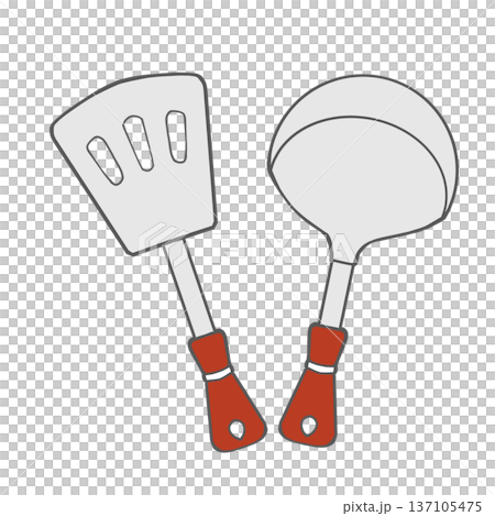 Simple illustration of a spatula and ladle 137105475