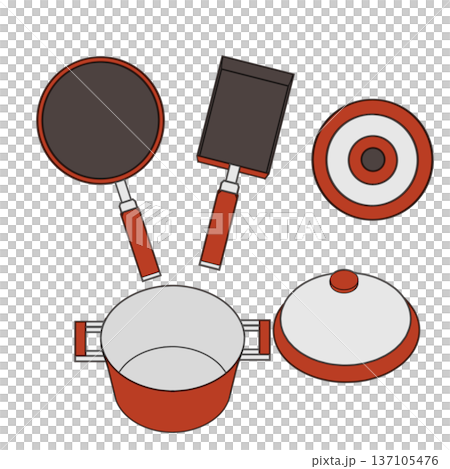 一個簡單的煎鍋和鍋鏟的示意圖 137105476