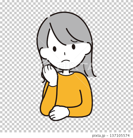 Illustration of a worried woman resting her chin on her hand 137105574