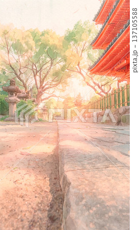 誰もいないどこまでも続く五重塔裏の参道 137105588