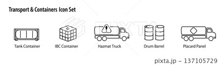 輸送・コンテナのシンプルなベクターアイコンセット。 137105729
