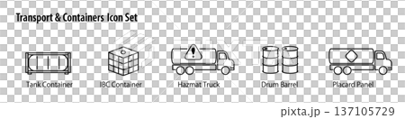 輸送・コンテナのシンプルなベクターアイコンセット。 137105729