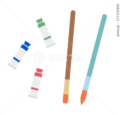 絵の具3本と平筆と丸筆のセット 137105809