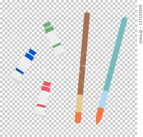 絵の具3本と平筆と丸筆のセット 137105809