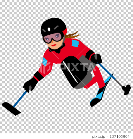 ウインタースポーツの試合に挑む女子のイラスト・パラアルペンスキー03 137105904