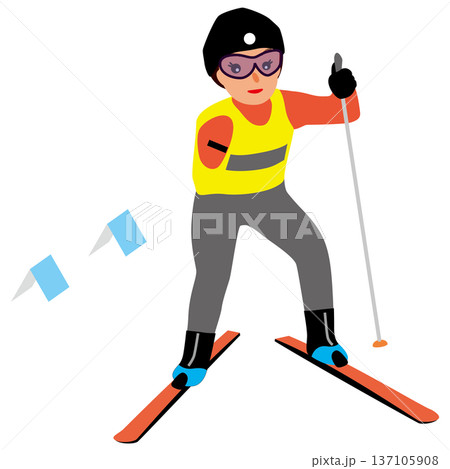 ウインタースポーツの試合に挑む女子のイラスト・パラクロスカントリースキー02 137105908