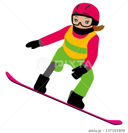 ウインタースポーツの試合に挑む女子のイラスト・パラスノーボード01 ウインタースポーツの試合に挑む女子のイラスト・パラスノーボード01 137105909