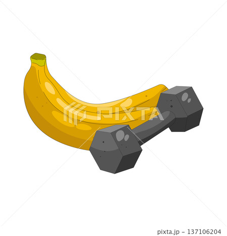 Illustration of banana with dumbbell  137106204