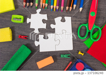 Stationery accessories and school supplies for learning and developing creativity. Kids motor skills Stationery accessories and school supplies for learning and developing creativity. Kids motor skills 137106240