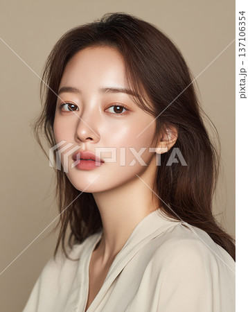 白いシャツを着た20代後半の日本人女性 ポートレート 美肌 137106354
