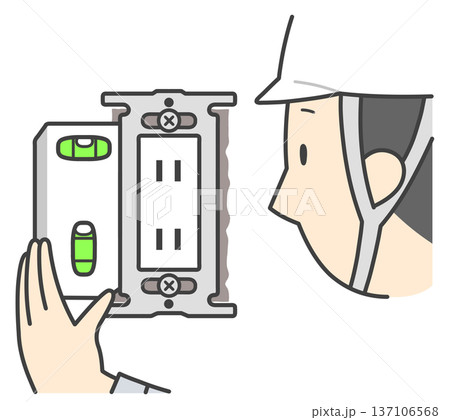コンセントの水平を確認する作業員 137106568