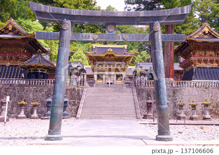 日光市　日光東照宮　パワースポットから見た陽明門 137106606