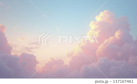 Wide Shot of Cloud Landscape During Sunset with Soft Pastel Gradient with Copy Space 137107461