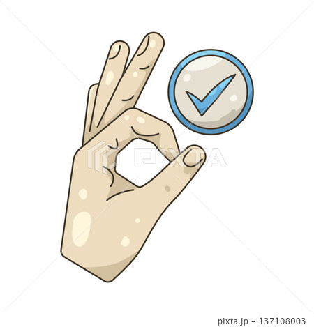 Illustration of OK with a checkmark 137108003