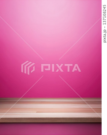 Empty Wooden Tabletop Against a Pink Wall. Generative AI 137108245