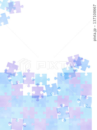 ブルー系の水彩風ジグソーパズル 縦フレーム ブルー系の水彩風ジグソーパズル 縦フレーム 137108667