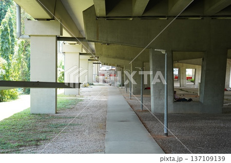 Architectural Underpass Walkway Light, Shadow, and Urban Nature 137109139
