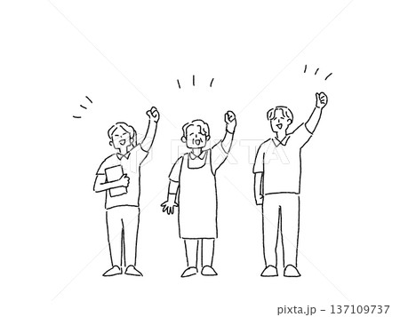 看護、介護、医療のイラスト（介護士、看護師、看護師補助）、線画 137109737