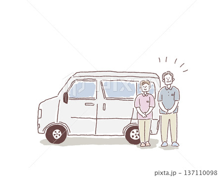 送迎車と介護スタッフ 送迎車と介護スタッフ 137110098