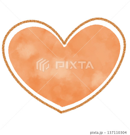 オレンジ色の水彩塗り風の手描きのハート 137110304