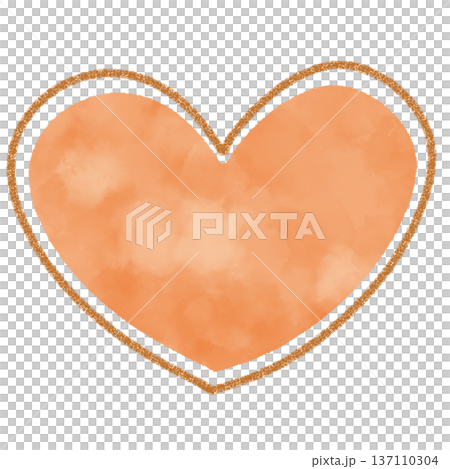 オレンジ色の水彩塗り風の手描きのハート 137110304