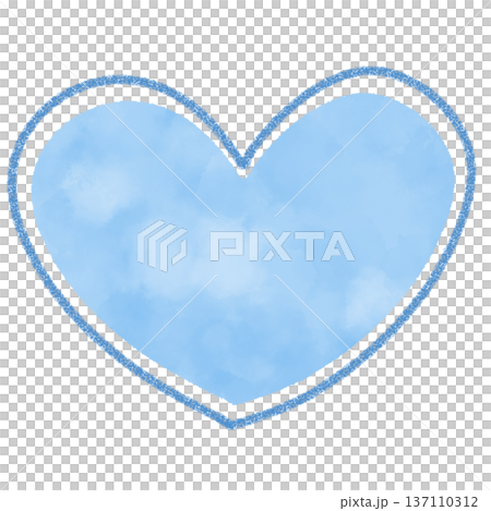 薄い青色の水彩塗り風の手描きのハート 137110312