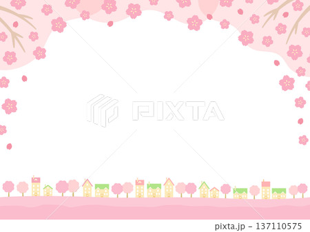 桜のある春の街並み風景の背景イラスト 桜のある春の街並み風景の背景イラスト 137110575