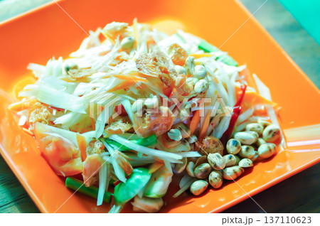 papaya salad or som tam , spicy salad or Thai food or Thai spicy salad papaya salad or som tam , spicy salad or Thai food or Thai spicy salad 137110623