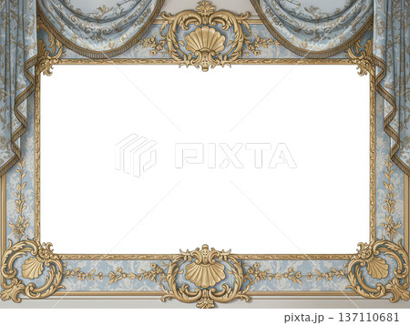 エレガントなヴィンテージ額縁フレーム透過素材・横長｜写真・アルバム・テンプレ用 137110681
