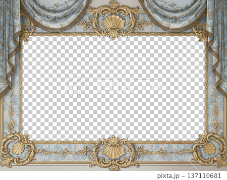 エレガントなヴィンテージ額縁フレーム透過素材・横長｜写真・アルバム・テンプレ用 137110681
