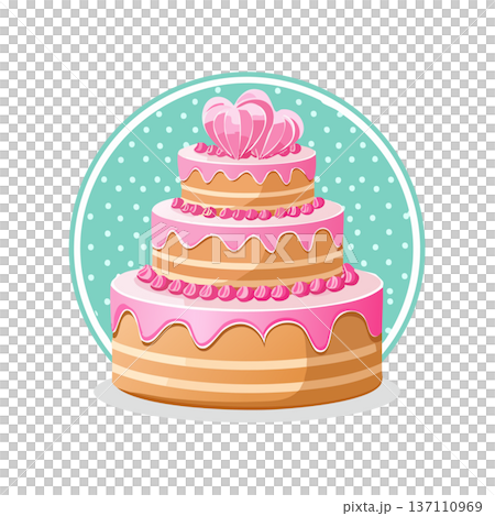 Pink three-tiered cake illustration (birthday, celebration, sweets) 137110969