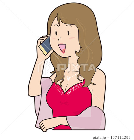 電話をかけるキャバ嬢 137111293