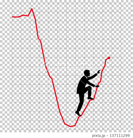 転落から這い上がろうとする男性ビジネスマン 137111299