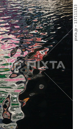 水の動きに揺らいで変形 光とネオンのアート写真 3 137111323