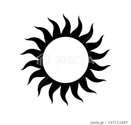 Tribal gothic sun symbol. Tattoo design. Star graphic geometric shape. Mystic black sun icon. Traditional ethnic art design element. Vector illustration isolated on white background 137111847