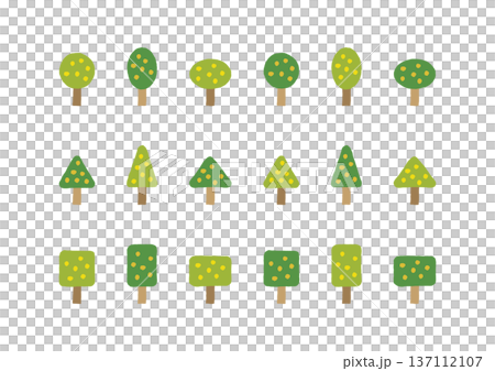 丸・三角形・四角形の木と花粉の手描きイラストセット 137112107