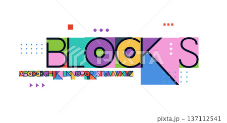 Art Blocks Font Logo Alphabet Geometric Letter Set Modern Typography, Creative Typographic Design for Title Text, Colours Poster Headline, Type Symbol Logotype, Negative Space Fonts. Vector Typeface 137112541