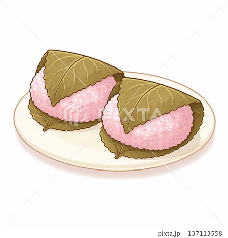 皿にのせた桜餅 137113558