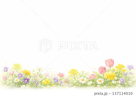 春の花シリーズ:横一列の花々と上部余白の背景 春の花シリーズ:横一列の花々と上部余白の背景 137114010