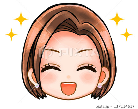 ショートカット女性のちびキャラ顔アイコン素材3 ショートカット女性のちびキャラ顔アイコン素材3 137114617