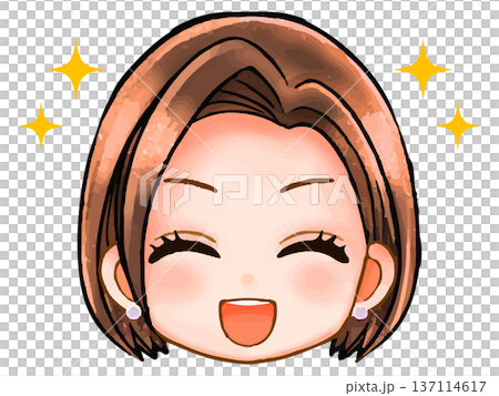 ショートカット女性のちびキャラ顔アイコン素材3 ショートカット女性のちびキャラ顔アイコン素材3 137114617