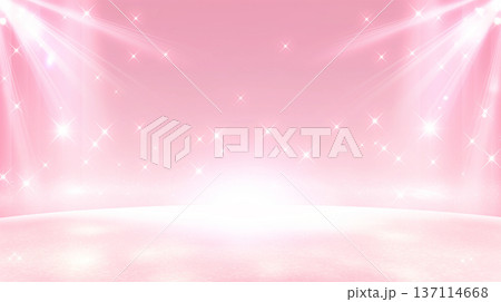 お誕生日パーティキラキラ輝くピンクのステージ背景　華やかなスポットライトキラキラカーテン 137114668