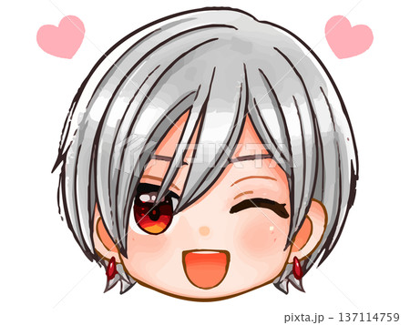 イケメン銀髪男子のちびキャラ顔アイコンイラスト素材2 137114759