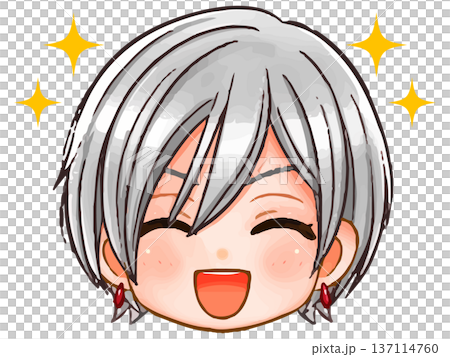 Handsome silver-haired boy's chibi character face icon illustration 3 Handsome silver-haired boy's chibi character face icon illustration 3 137114760