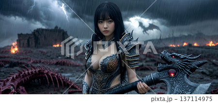 斧を持った美少女戦士　Beautiful warrior with an axe 137114975