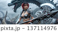 赤い髪の斧を持った美女戦士　Beautiful red-haired warrior with an 137114976