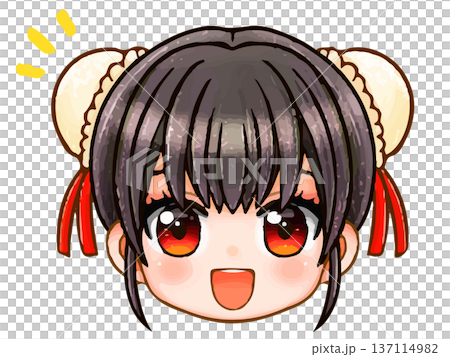 Chinese girl with bun hair, chibi character face icon illustration material 137114982