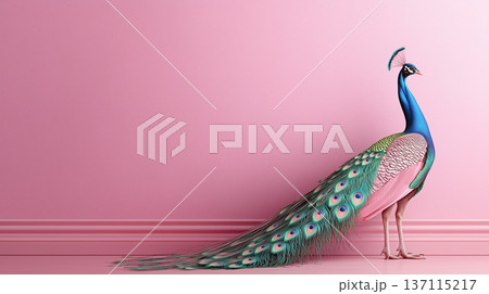 Elegant peacock against pink background forのイラスト素材