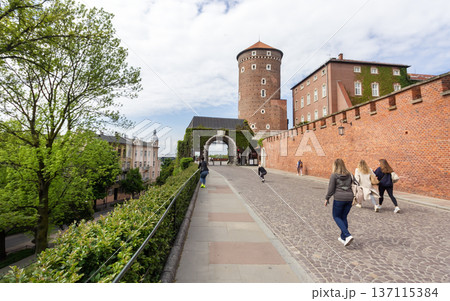 On May 13, 2023, Krakow, Poland, the Sandomierz Tower in the Wawel Royal Castle . Medieval Gothic T On May 13, 2023, Krakow, Poland, the Sandomierz Tower in the Wawel Royal Castle . Medieval Gothic T 137115384